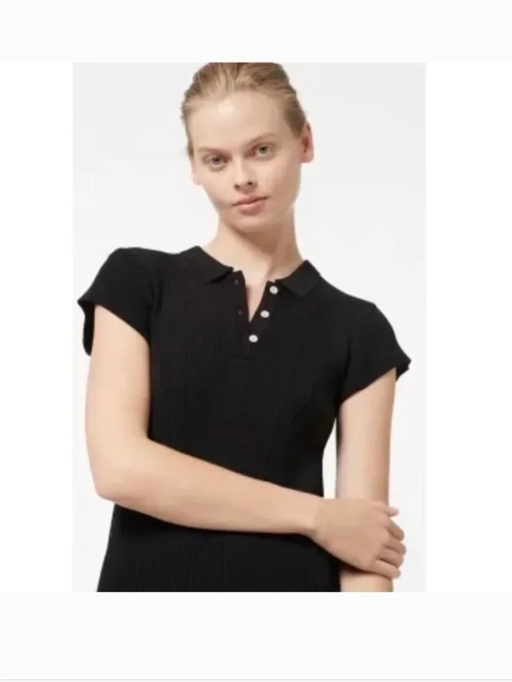 Manning Cartell Black Cropped Ribbed Polo Top S - Picture 1 of 6